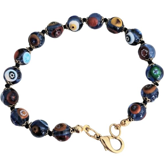 Millefiori Glass Knotted Bead Bracelet - Picture 4 of 4